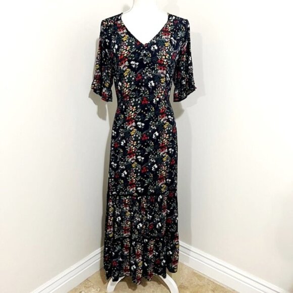 Walker & Wade Alana Maxi Dress in Black Floral Boho Retro Resortwear Travel Sm - Picture 1 of 9